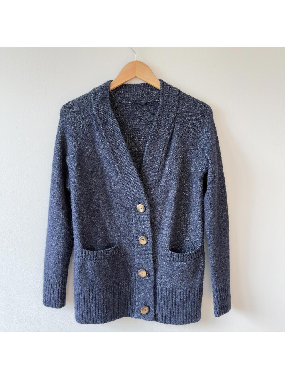 Unisex Marled Blue V-neck Cardigan Sweater - Denver Hayes - Size S/M